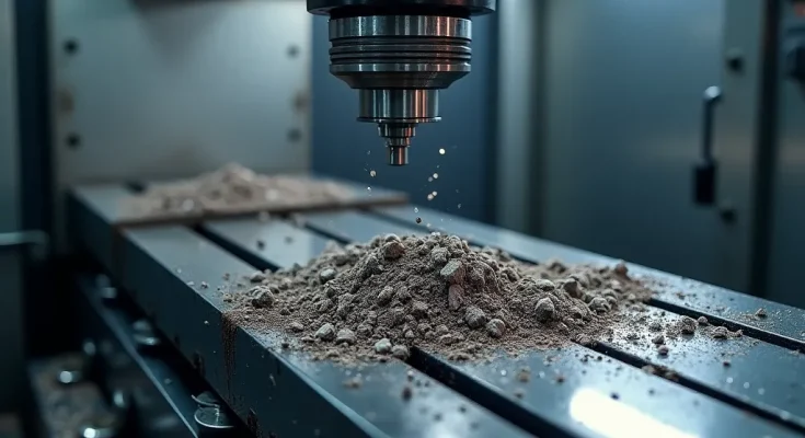 Perché i trucioli lunghi bloccano ancora i magazzini pallet orizzontali 1 Sistema di magazzino pallet di un centro di lavoro orizzontale con trucioli metallici accumulati sulle guide